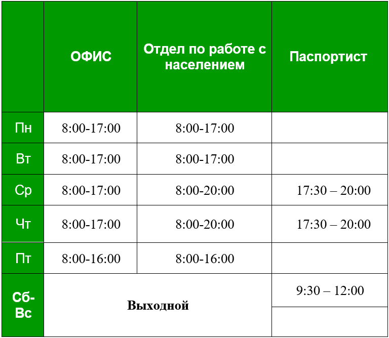 Летний Режим Работы